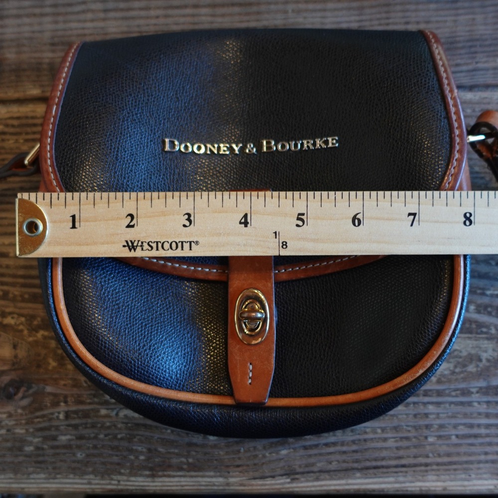 Dooney & Bourke Crossbody Bag Black Tan Pebble Leather Chevron Preppy Equestrian - Picture 11 of 15